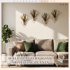 Antique copper wall planters with artificial plants in a room setting