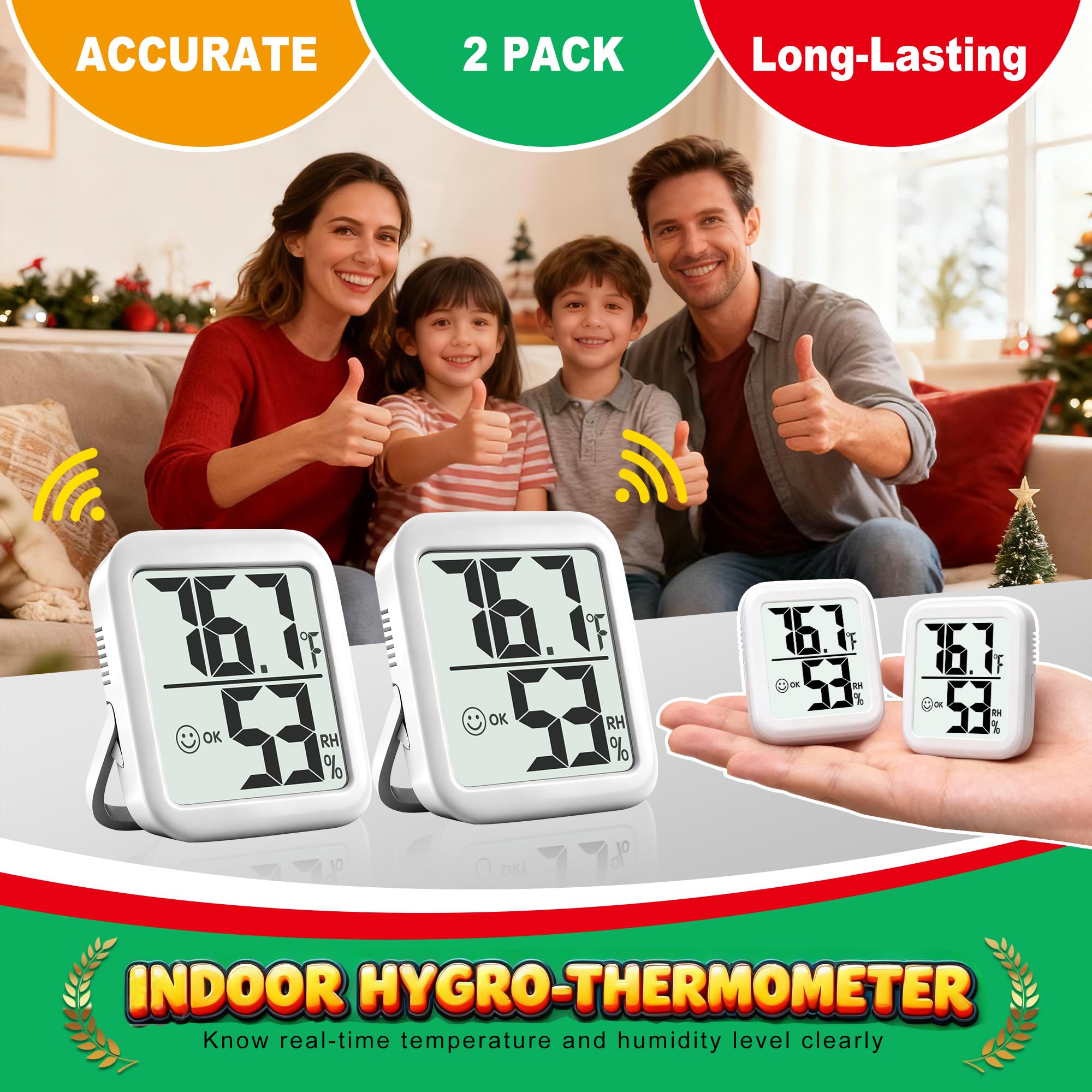 Antonki 2 Pack Indoor Hygrometer Thermometer packaging