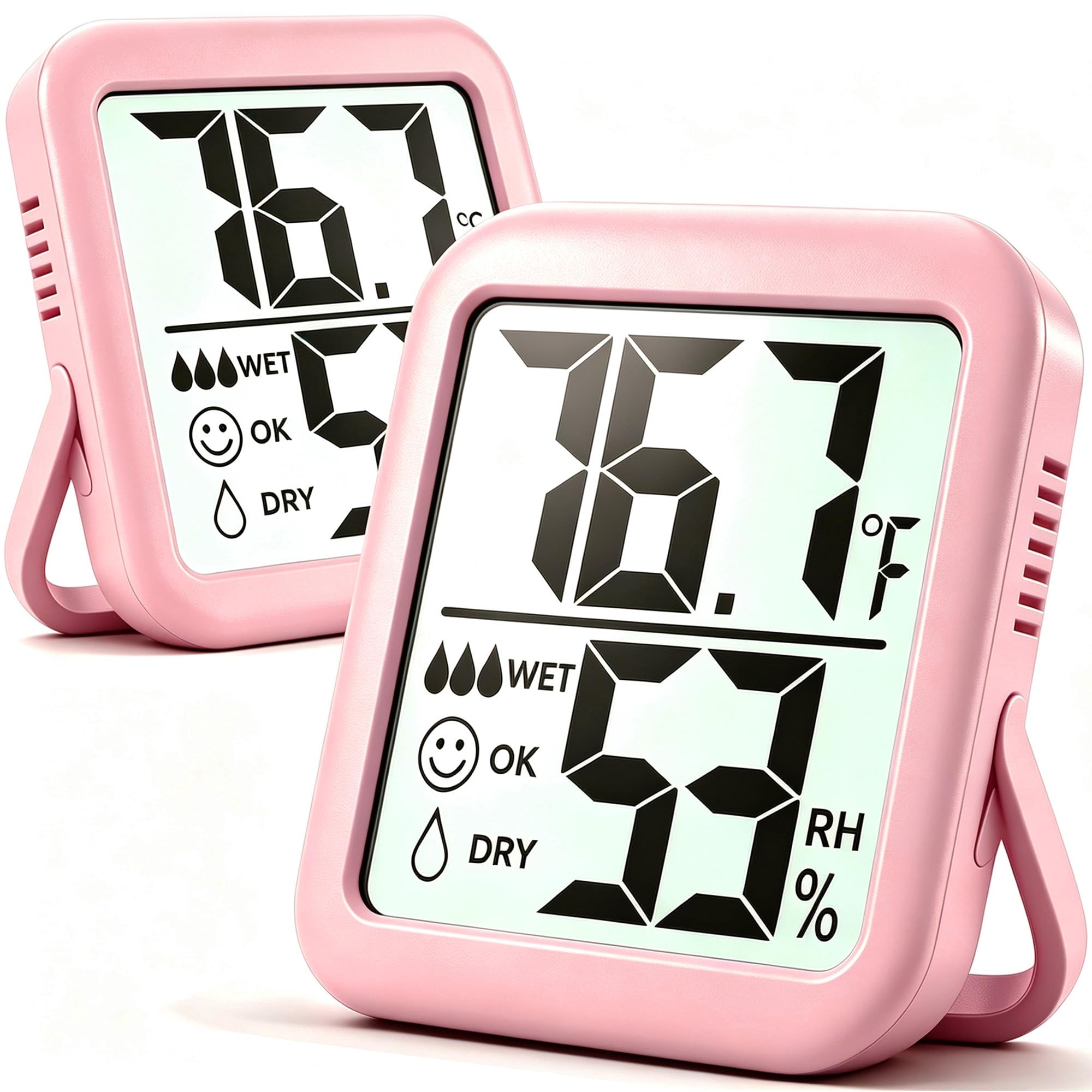 Antonki 2 Pack Room Thermometer Indoor Hygrometer front view, pink