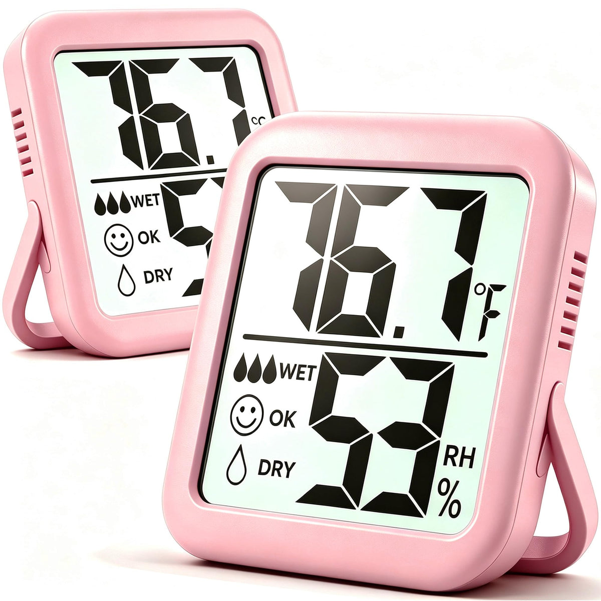 Antonki 2 Pack Room Thermometer Indoor Hygrometer front view, pink