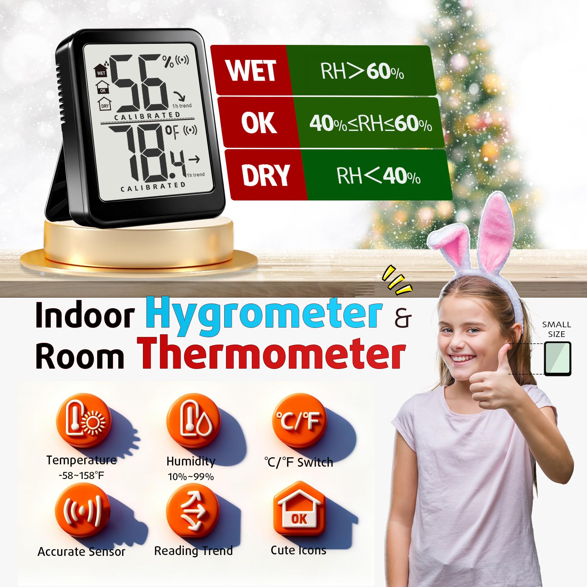 Antonki Digital Room Thermometer Hygrometer displaying temperature and humidity readings