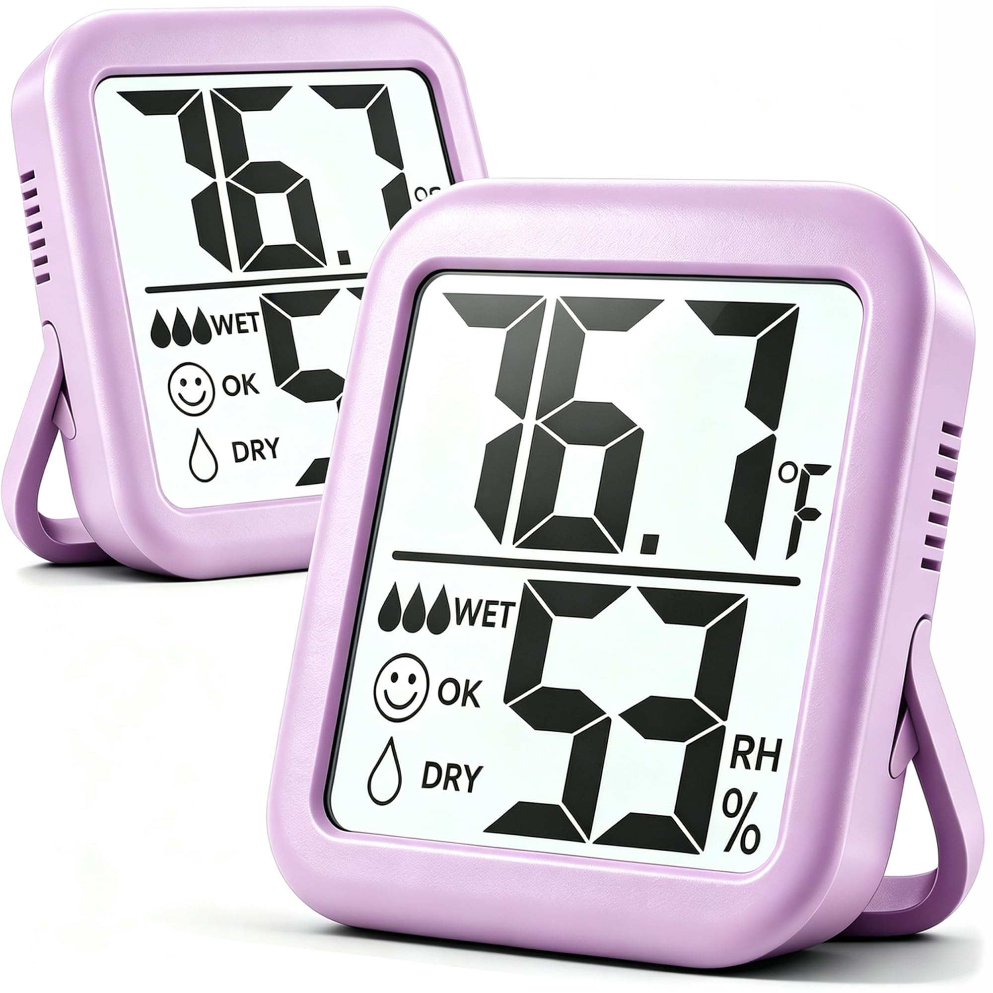 Antonki Room Thermometer Hygrometer front view, Lavender Purple