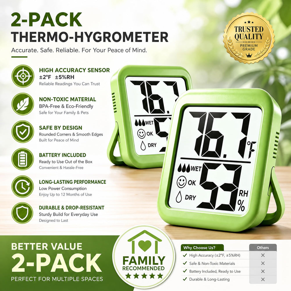 Antonki Room Thermometer Hygrometer side view with LCD display