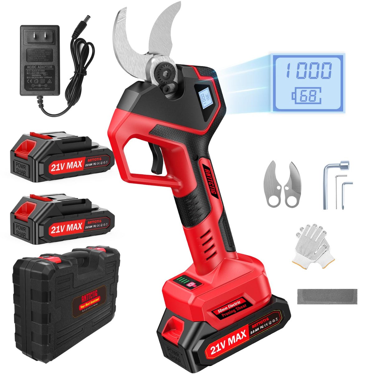 Anttctig Electric Pruning Shears front view with red design