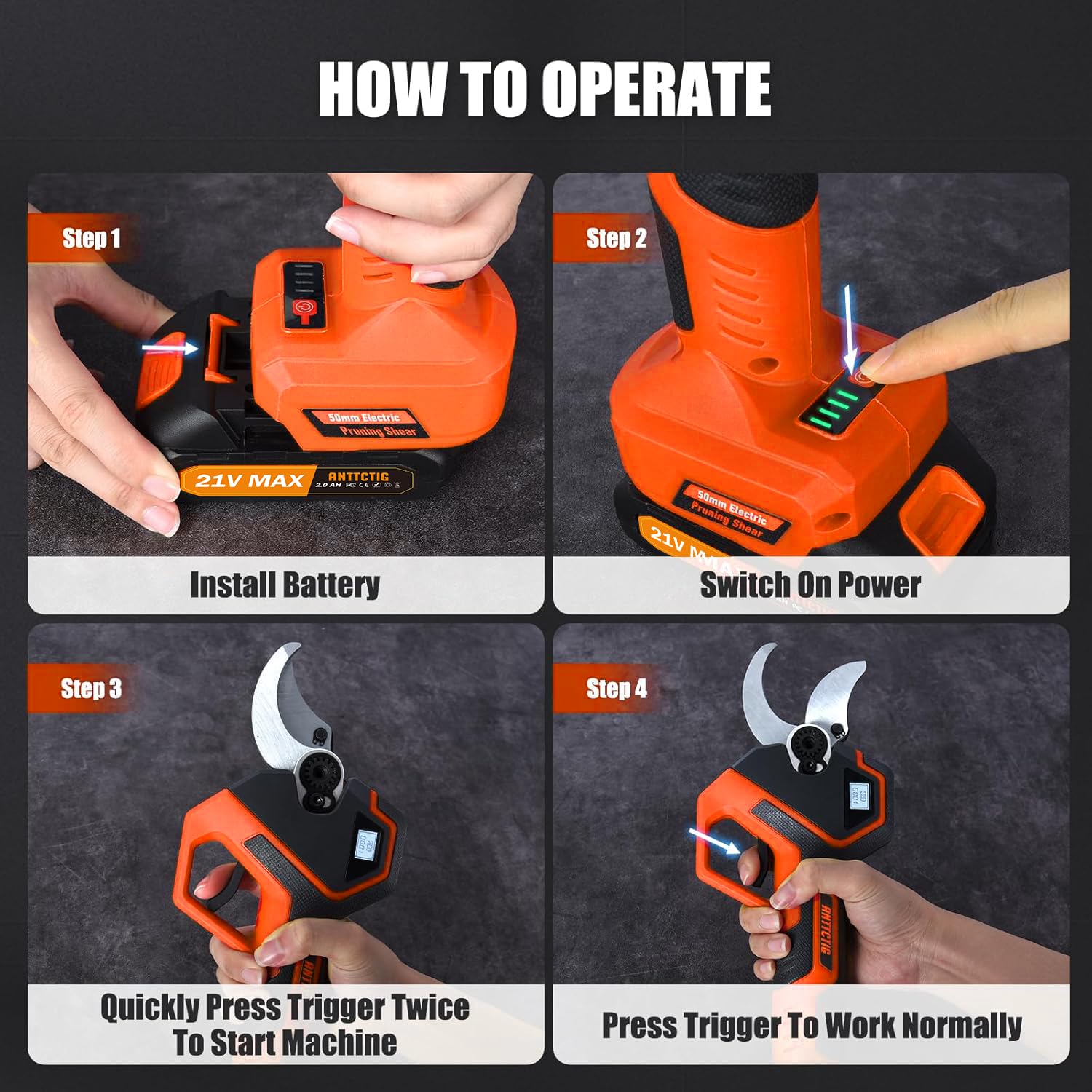 Anttctig Electric Pruning Shears in use pruning a branch
