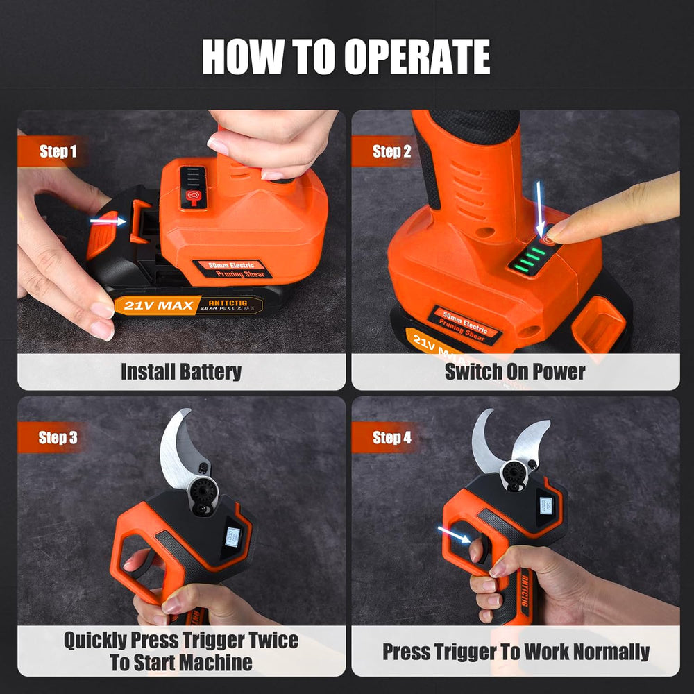 Anttctig Electric Pruning Shears in use pruning a branch