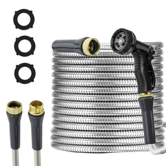 AnyEasy 25ft stainless steel garden hose with nozzle front view