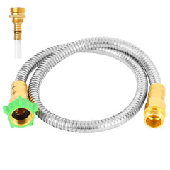 AnyEasy 6 ft Short Garden Hose front view with stainless steel finish