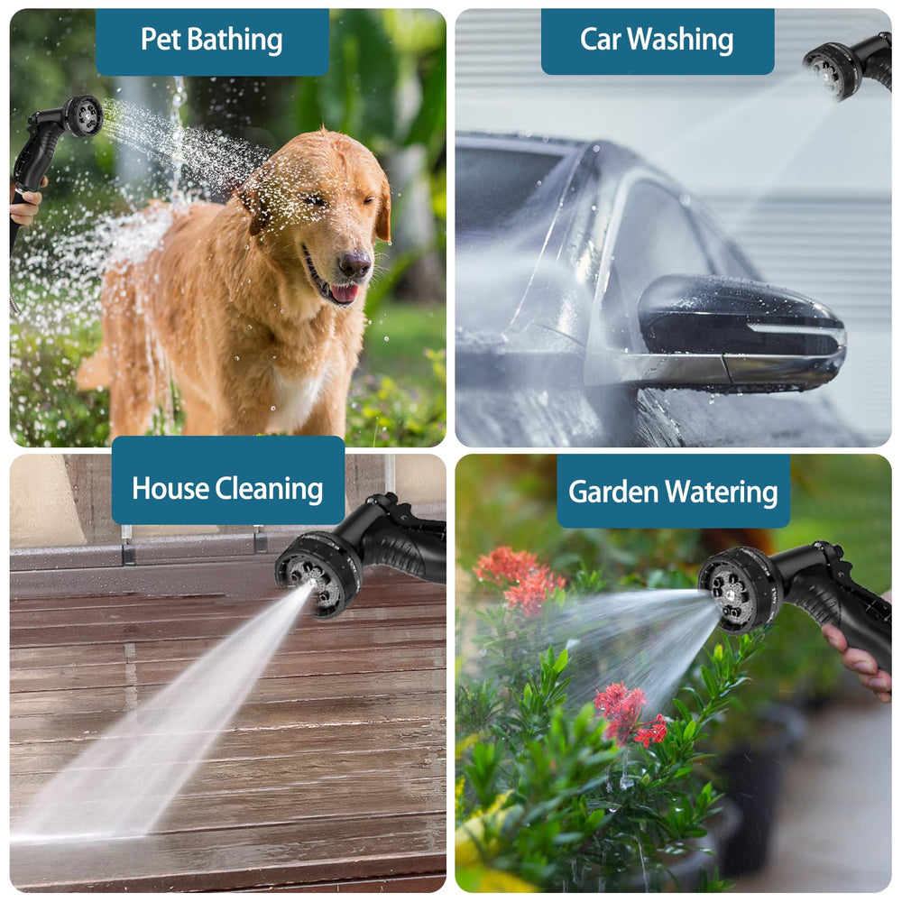 AnyEasy garden hose nozzle showing different spray patterns