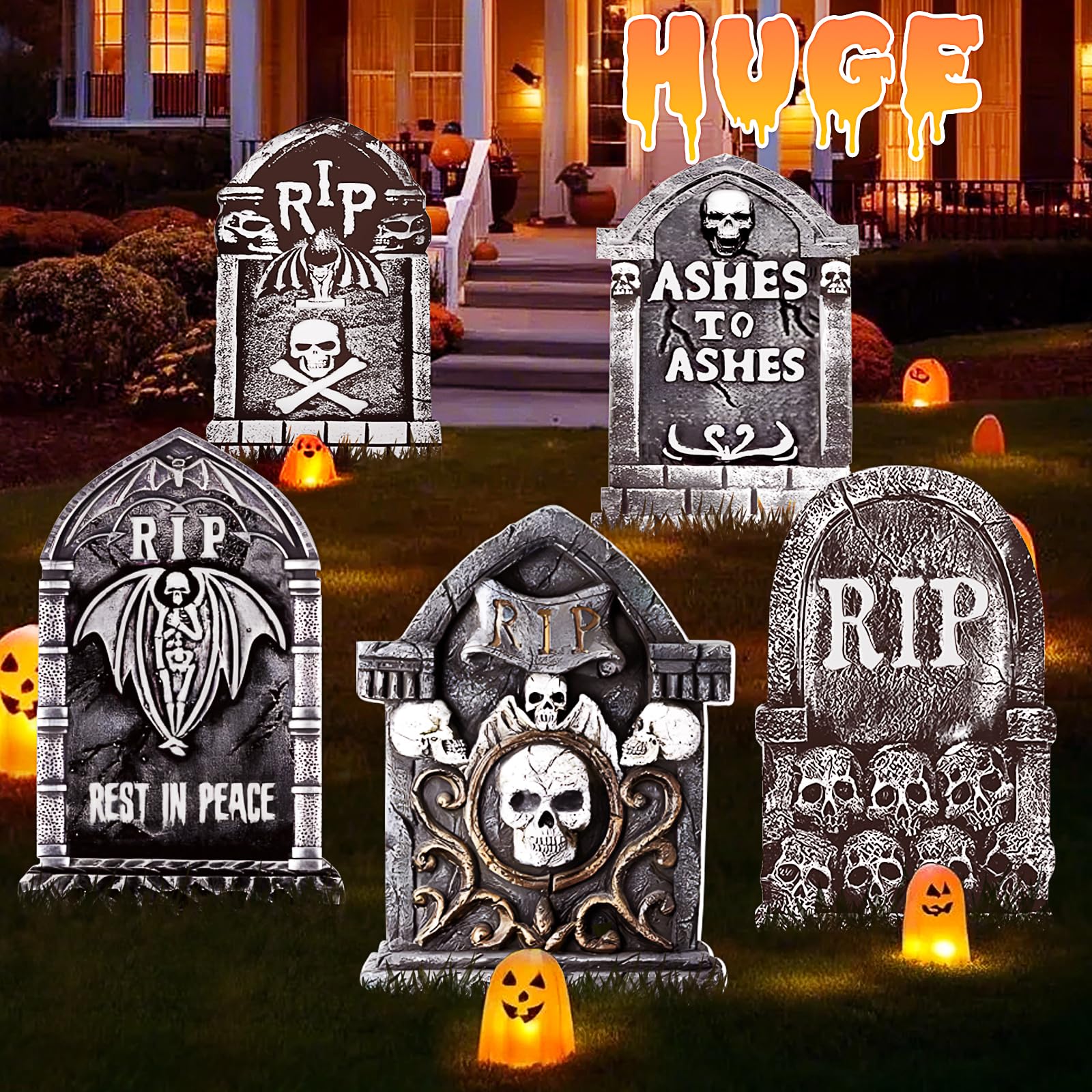ANYGIFT Halloween Tombstones outdoor decor set front view