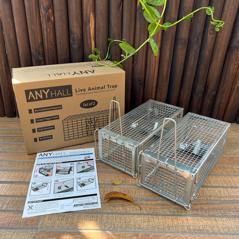 Anyhall live chipmunk trap with captured animal inside.