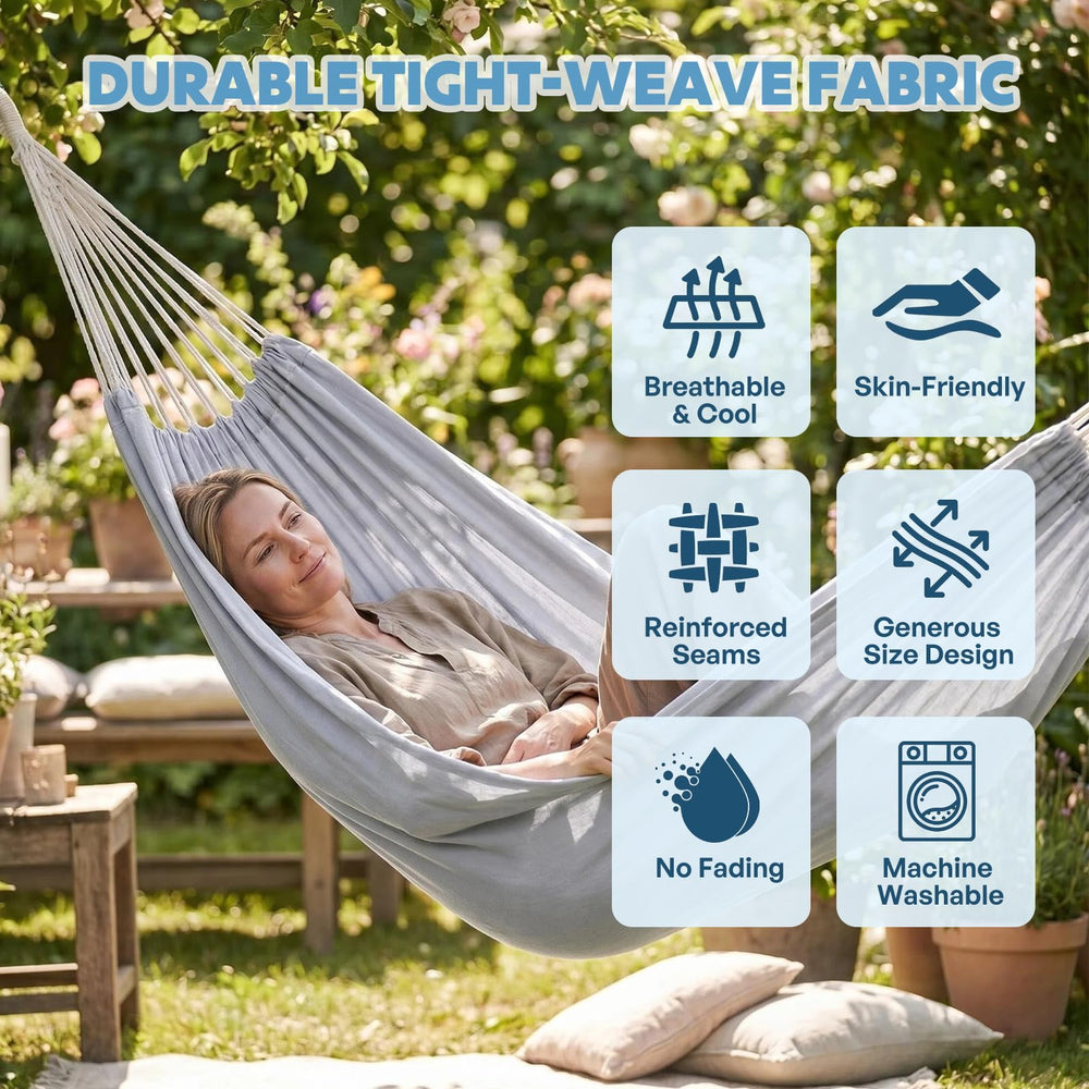 ANYOO Camping Hammock setup in a garden