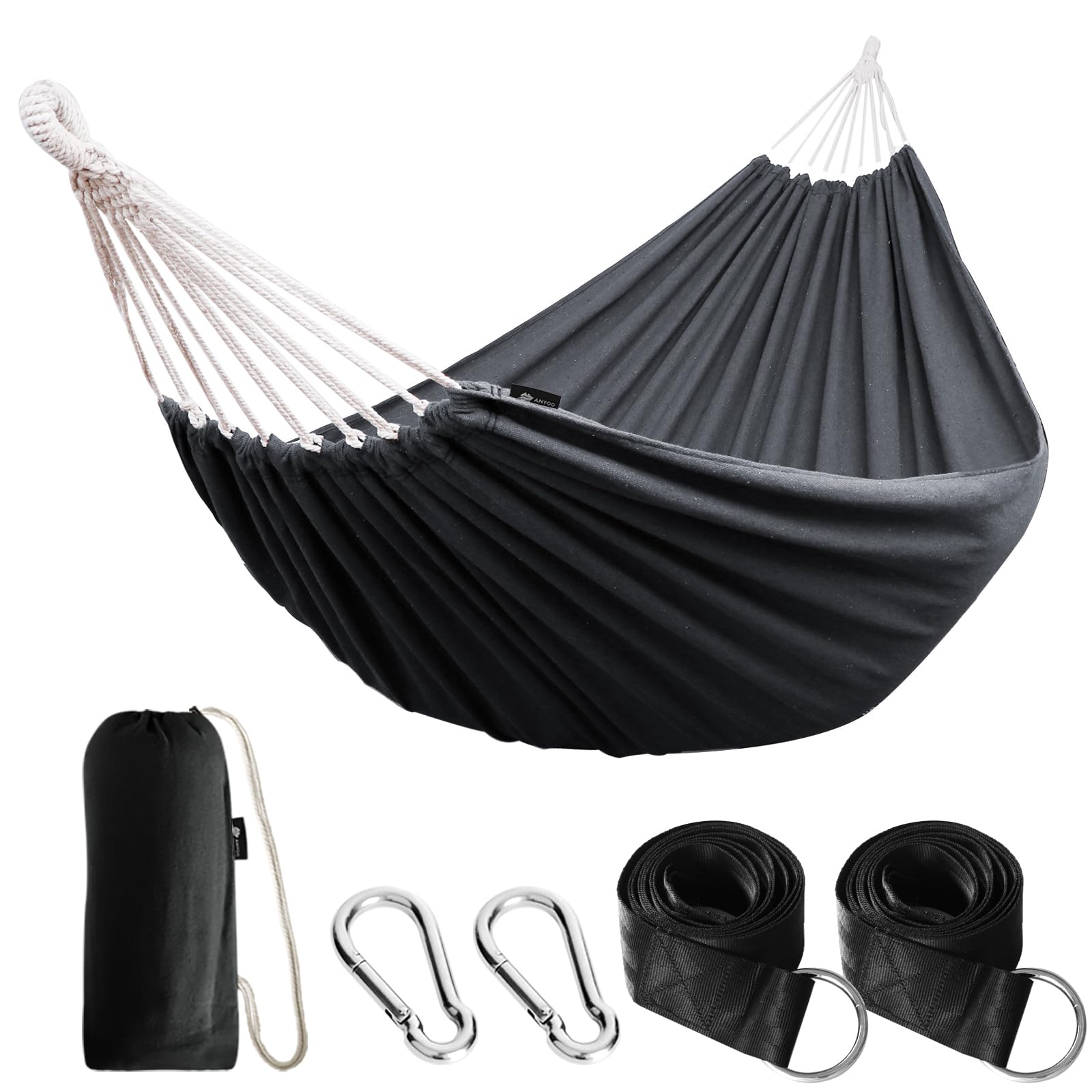 ANYOO Cotton Camping Hammock Dark Grey front view
