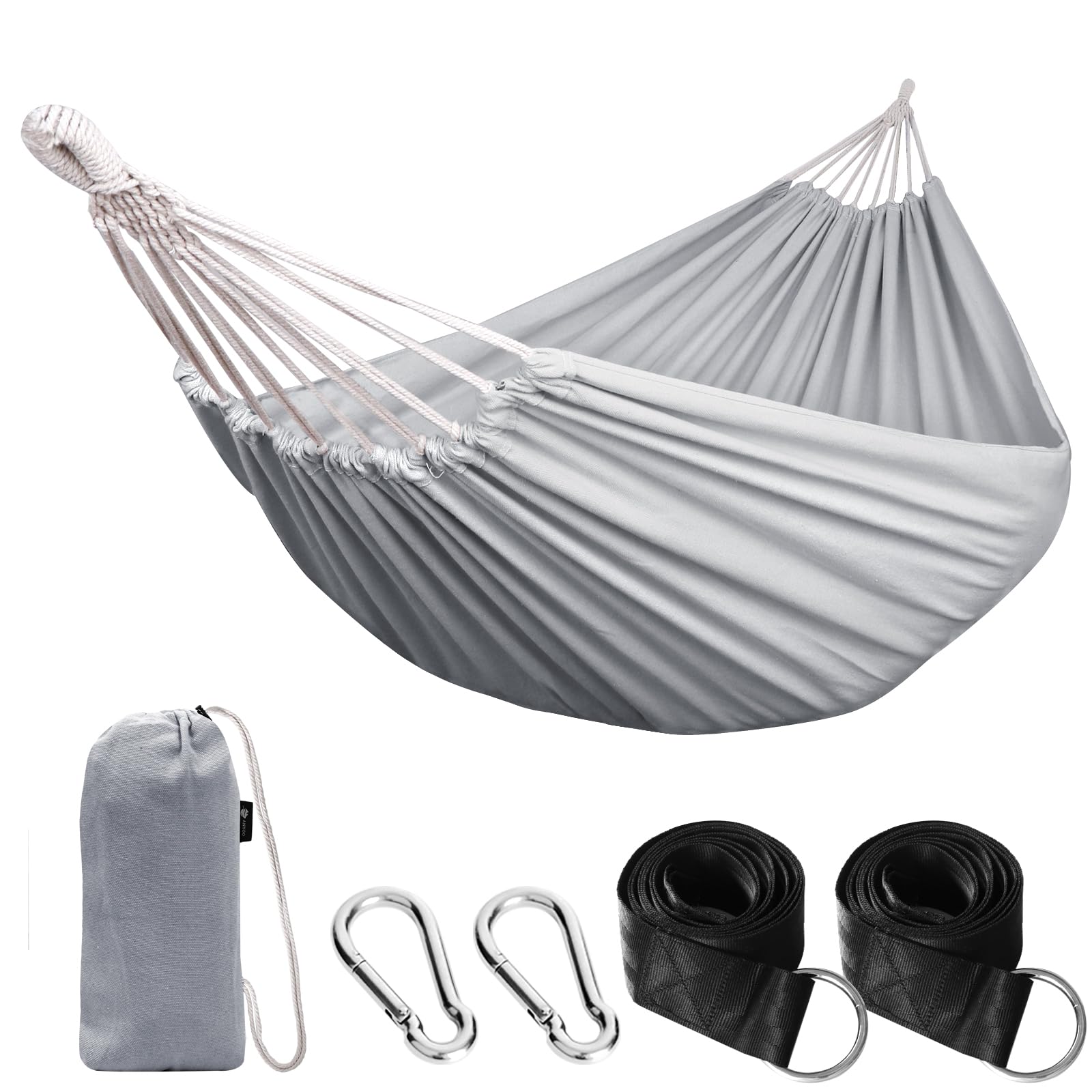 ANYOO Cotton Camping Hammock front view in grey