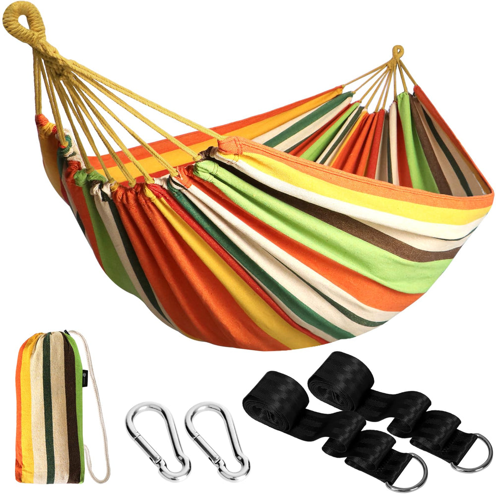 ANYOO Cotton Camping Hammock in orange, front view