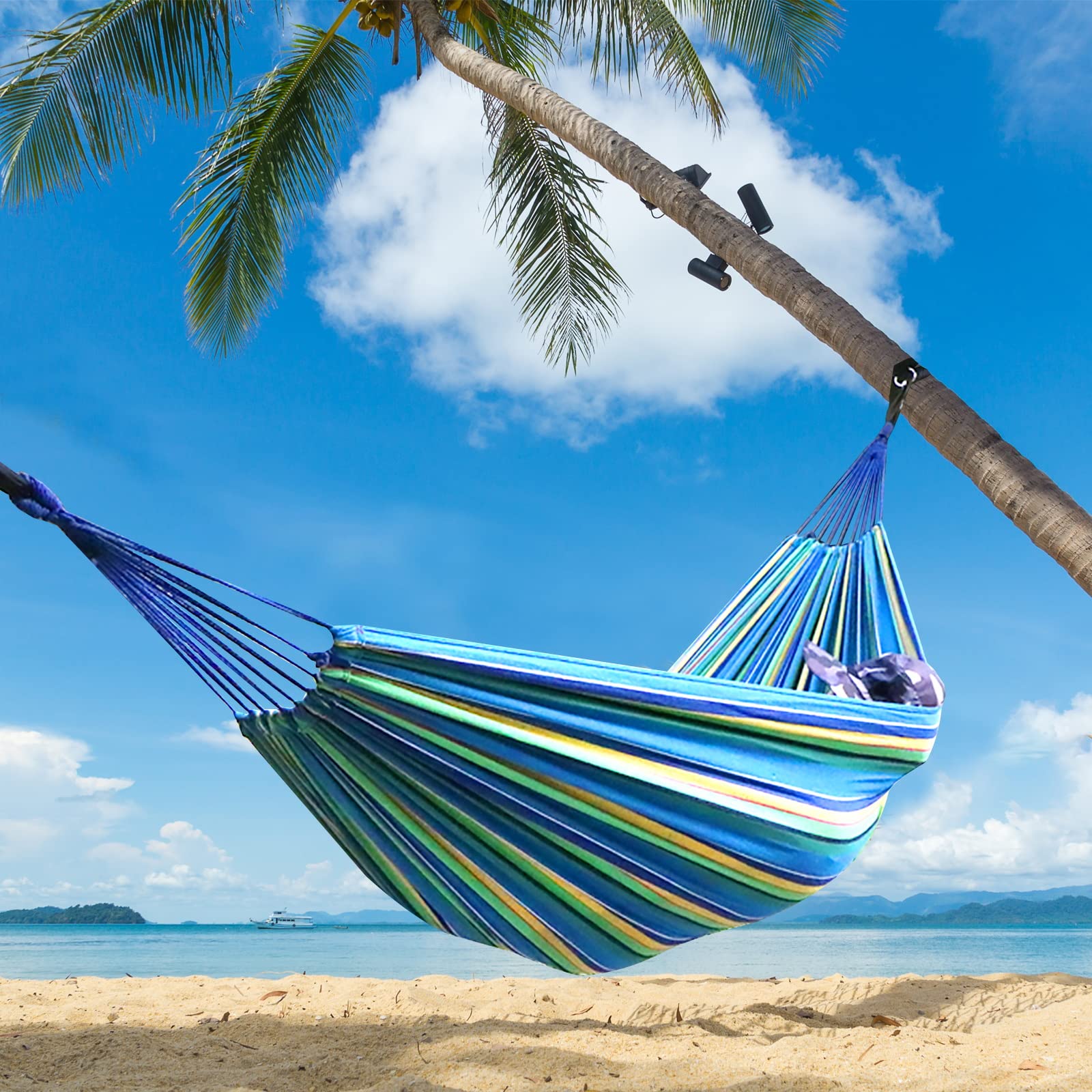 ANYOO hammock with tree-friendly straps attached securely