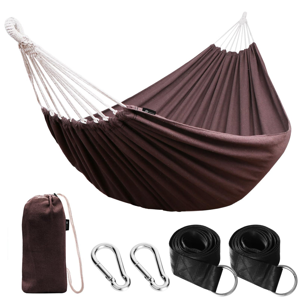ANYOO Portable Cotton Camping Hammock brown model front view