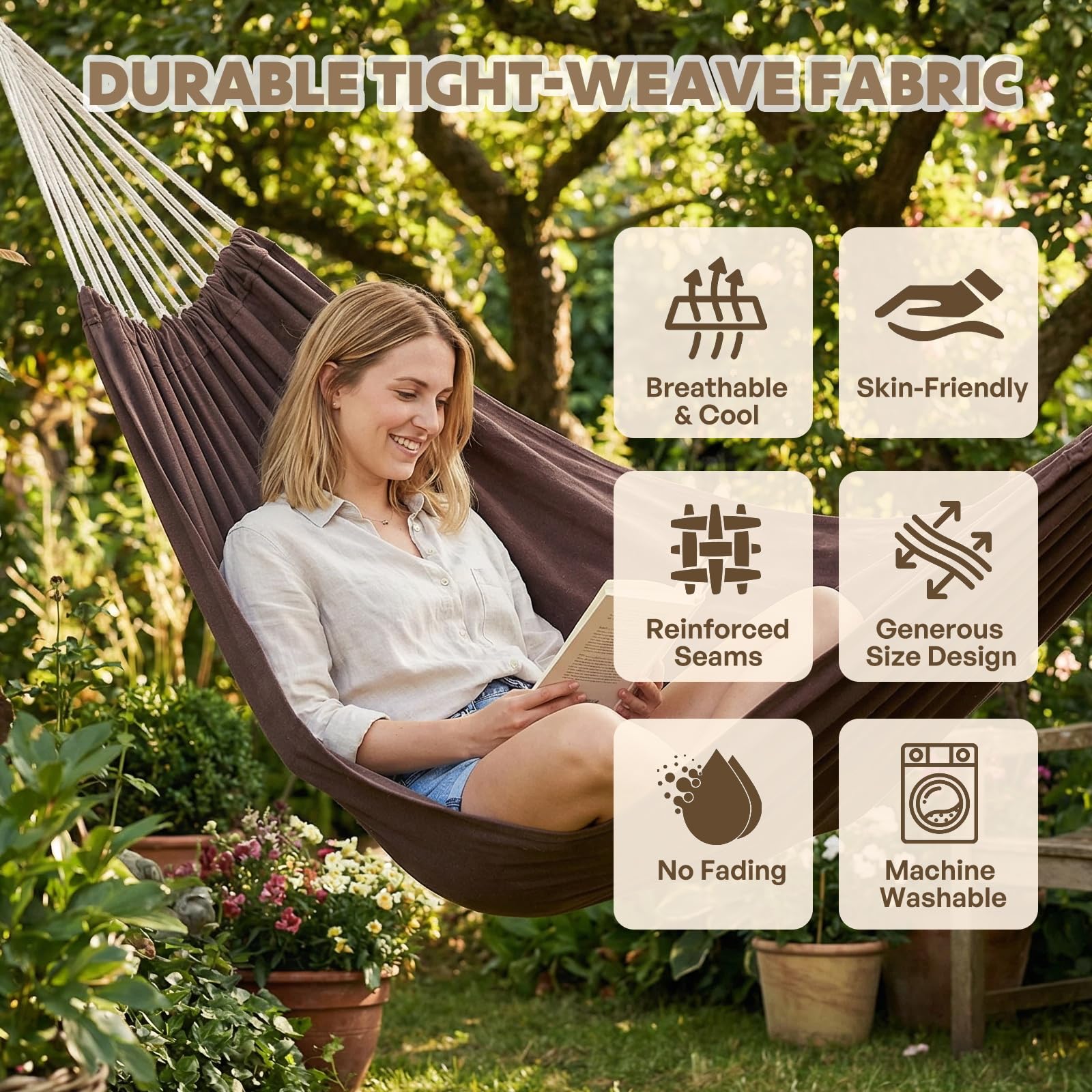 ANYOO Portable Cotton Camping Hammock folded in storage bag