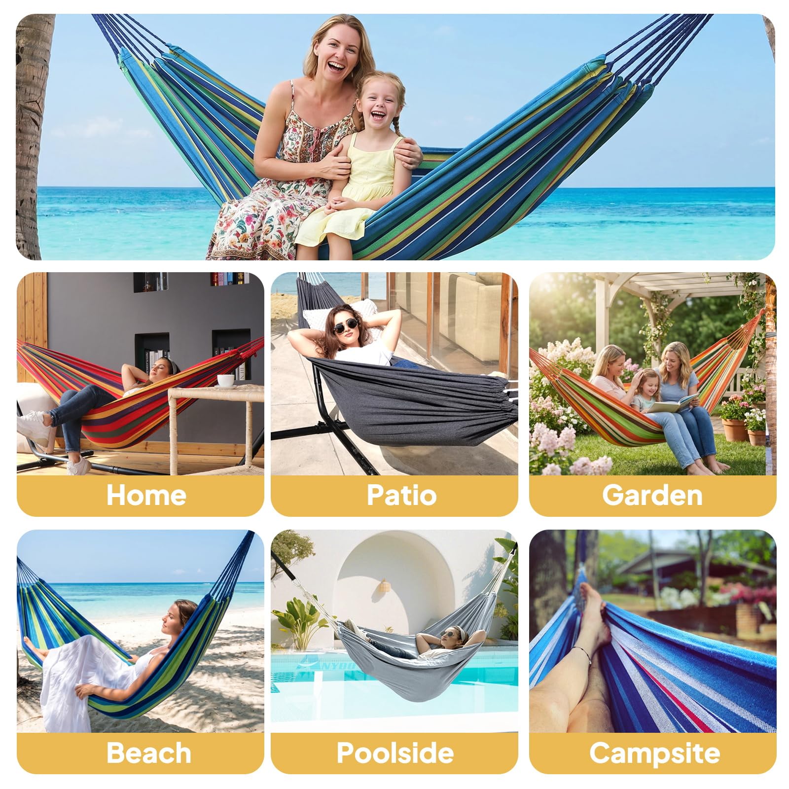 ANYOO Portable Cotton Camping Hammock in use at a campsite