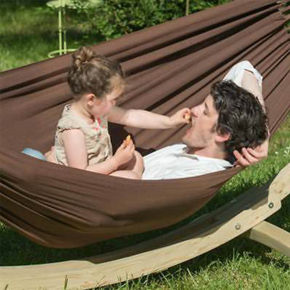 ANYOO Portable Cotton Camping Hammock setup with carabiners