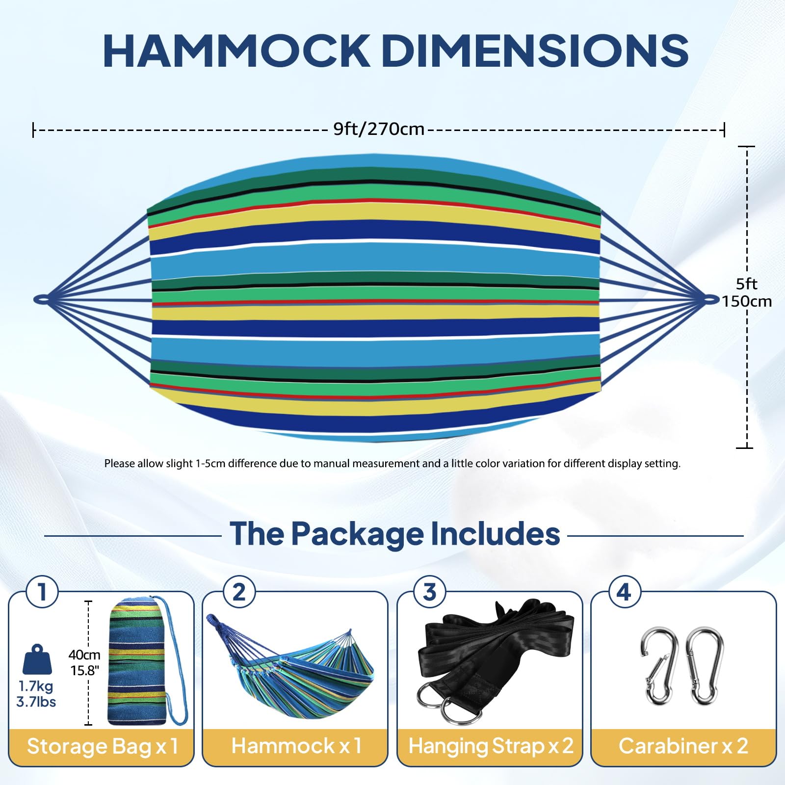 ANYOO Portable Cotton Camping Hammock with heavy-duty straps and carabiners