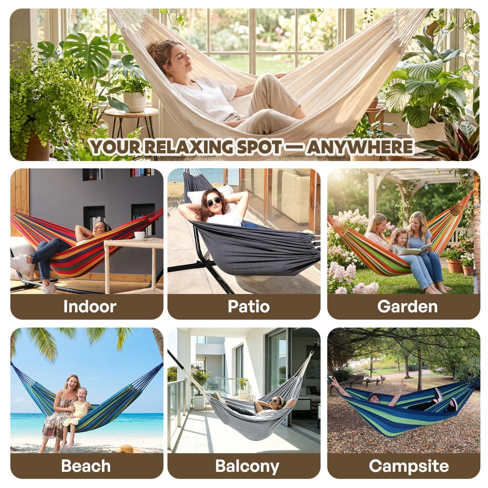 ANYOO Portable Cotton Camping Hammock with reinforced stitching