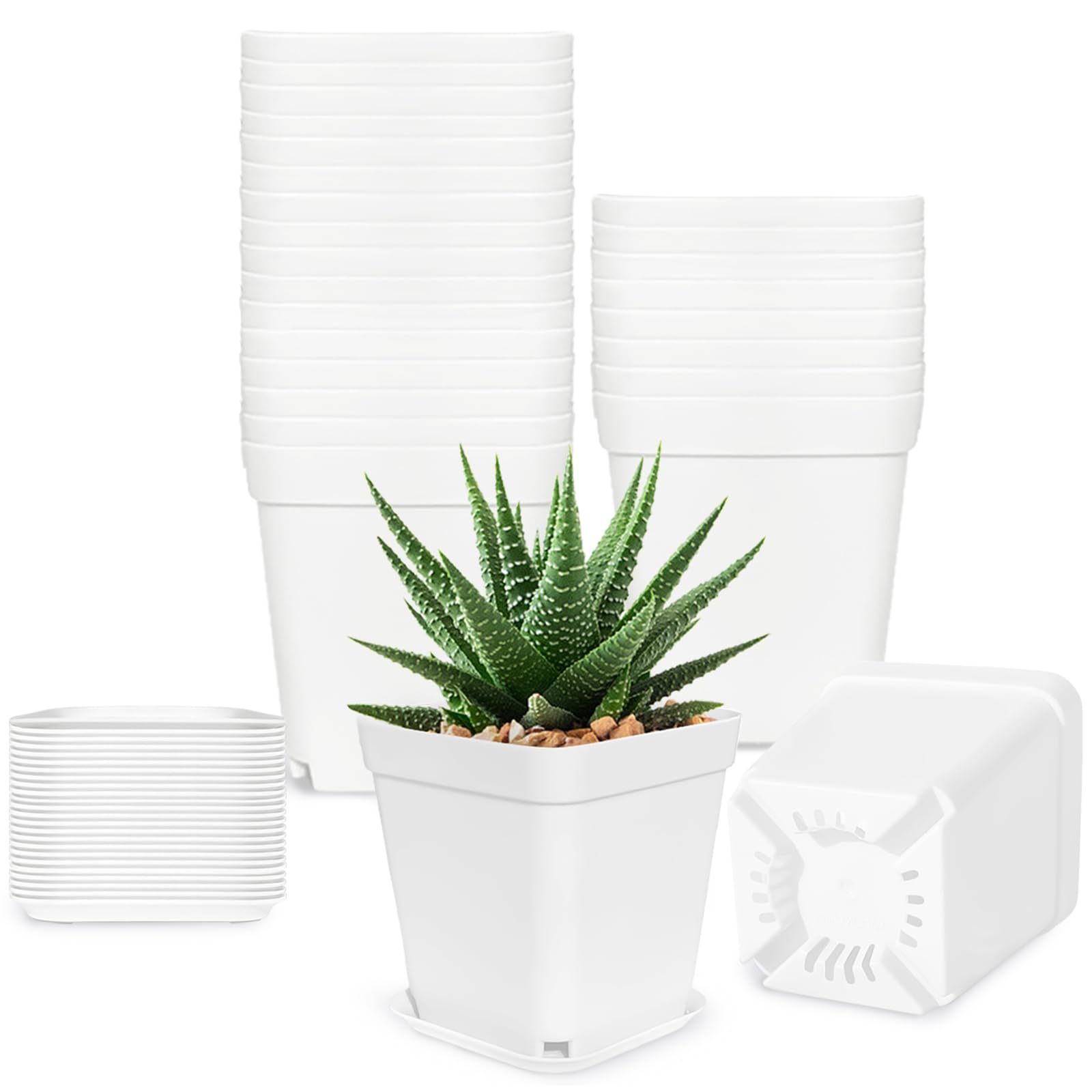 Anyumocz 24Pcs 3-inch square plastic plant pots with saucers