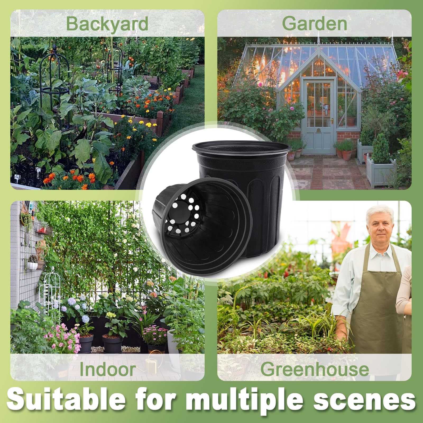 Anyumocz black nursery pots arranged in a garden setting