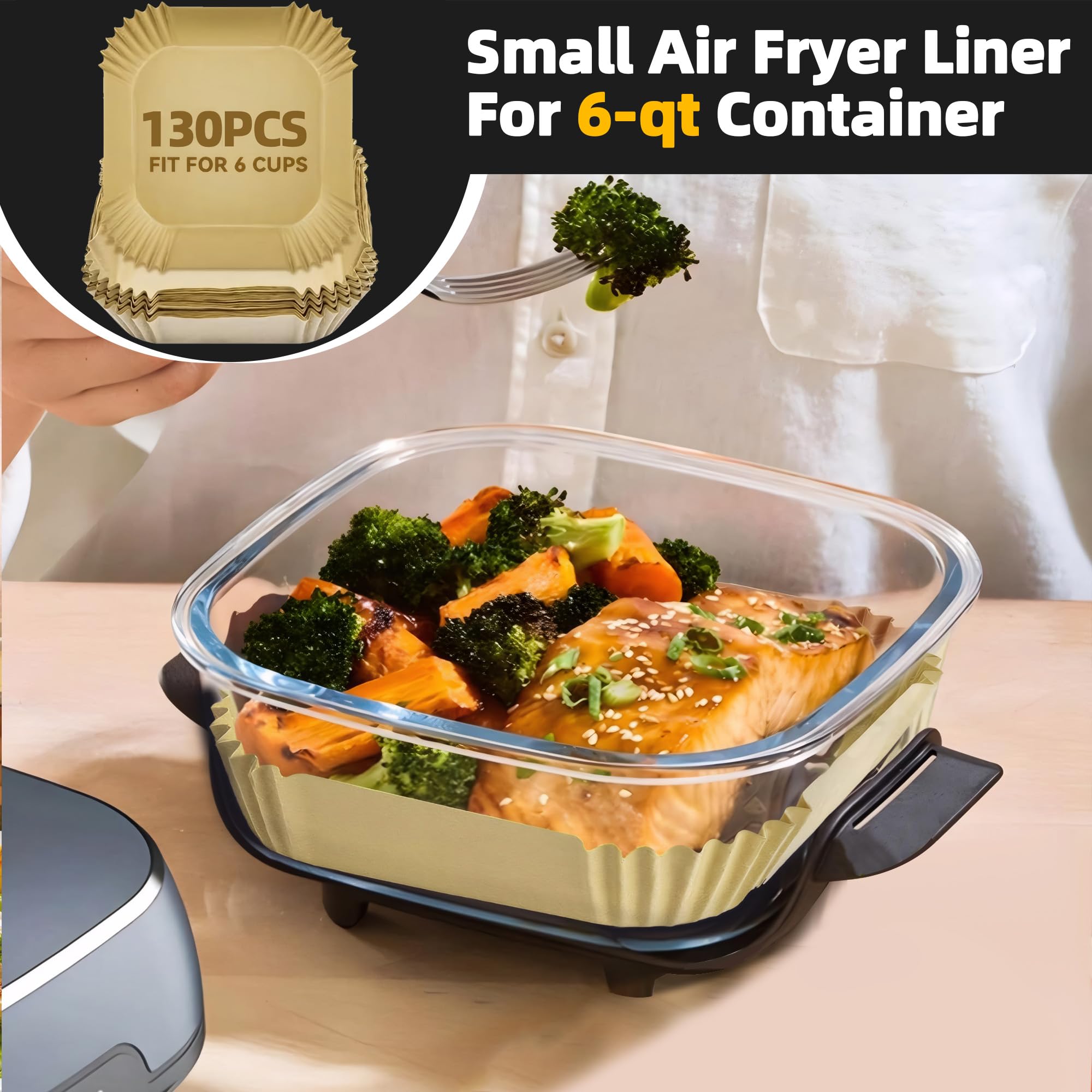 AODPWEN Air Fryer Liners displayed with Ninja Crispi air fryer