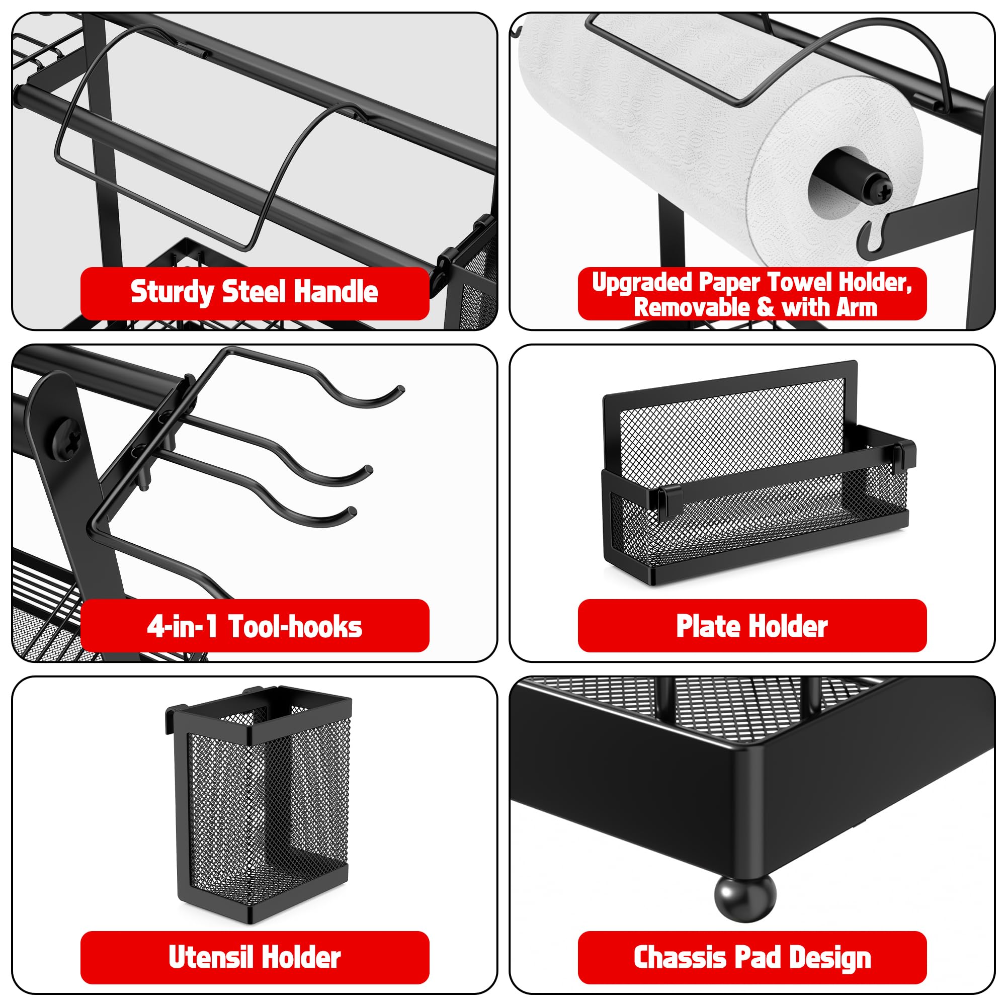 Aofmee Grill Caddy displaying 4-in-1 tool hooks for easy access