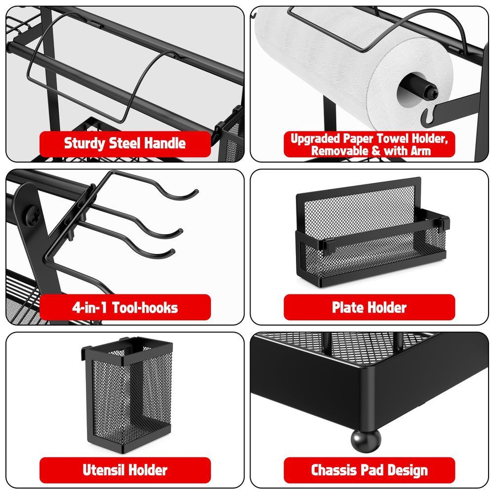 Aofmee Grill Caddy displaying 4-in-1 tool hooks for easy access