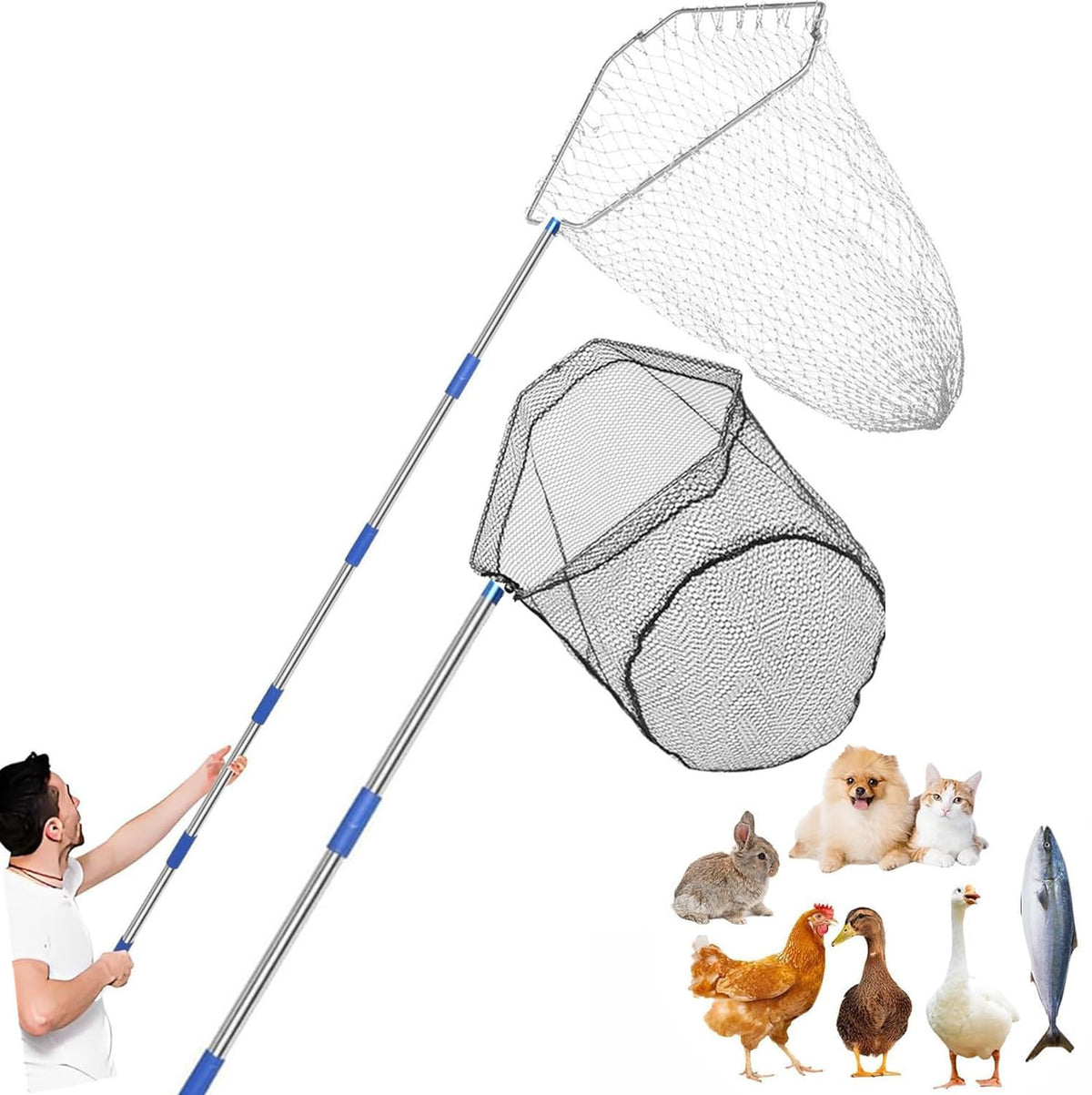 Aoiaute Chicken Catching Net Set with adjustable stainless steel pole
