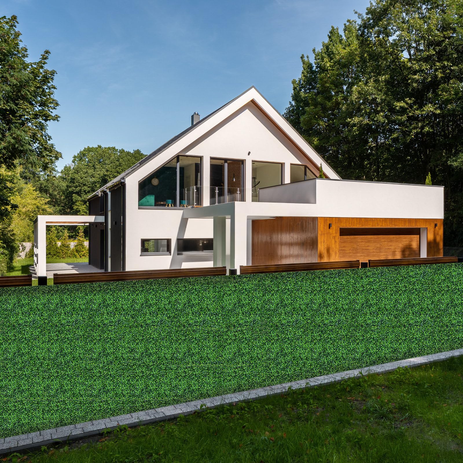 AOKIIE artificial grass wall panels stacked for storage