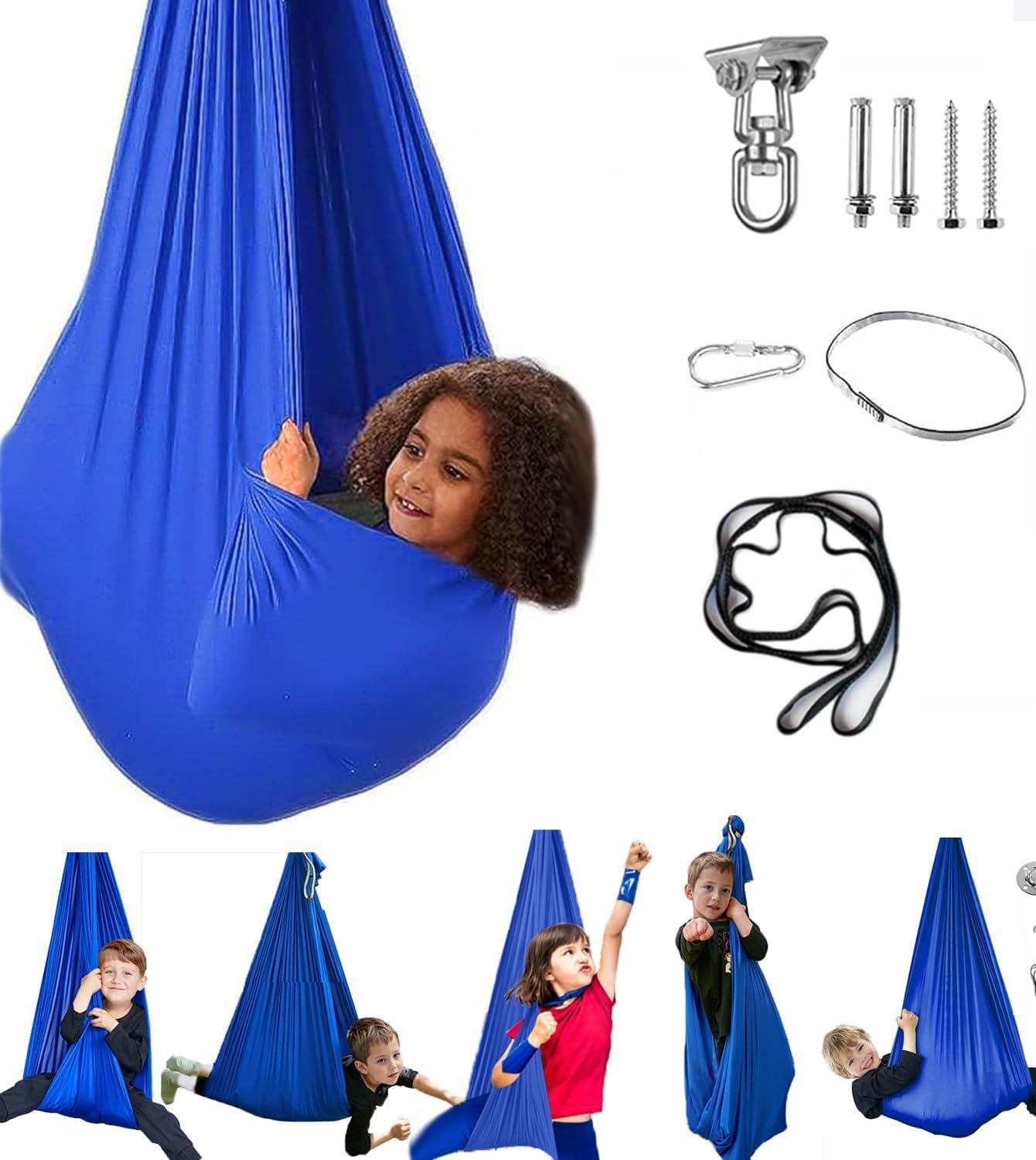 Aokitec Sensory Swing for Kids in blue, front view