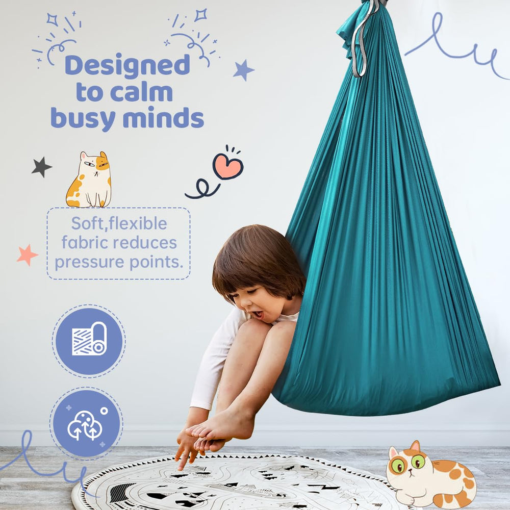 Aokitec Sensory Swing hanging from a frame with children inside