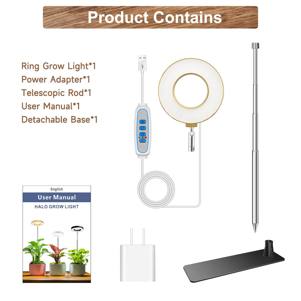 Aokrean Grow Light components including power adapter and user manual
