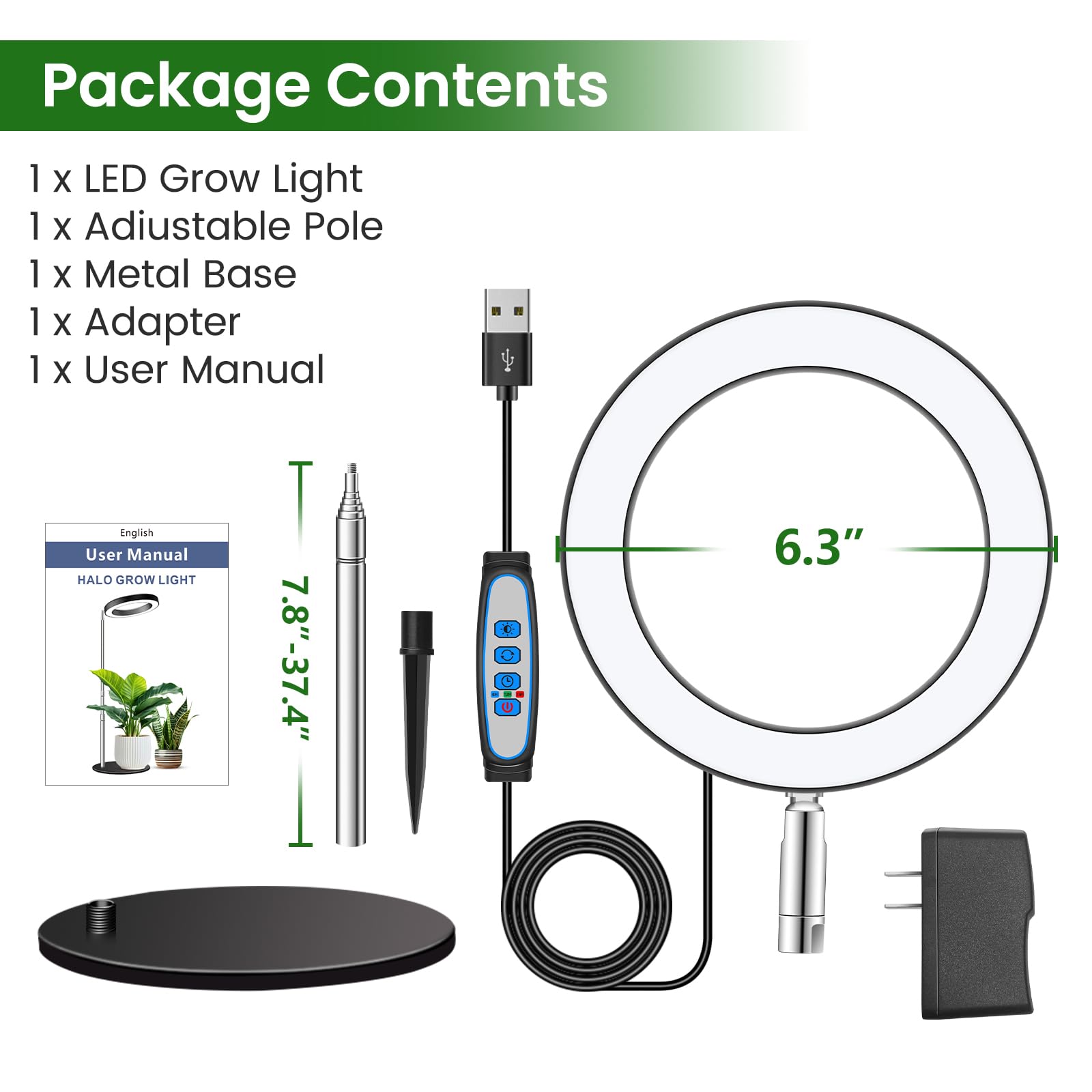 Aokrean grow light with included accessories and user manual