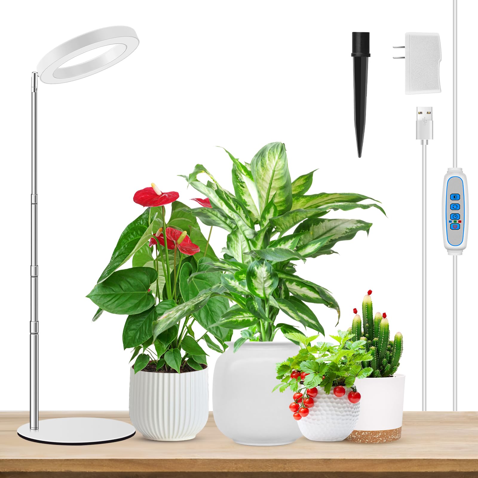 Aokrean Halo Grow Light 6.3in front view with adjustable pole
