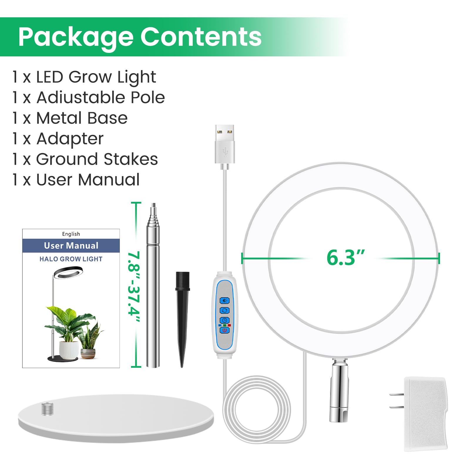 Aokrean Halo Grow Light installation options: table and soil