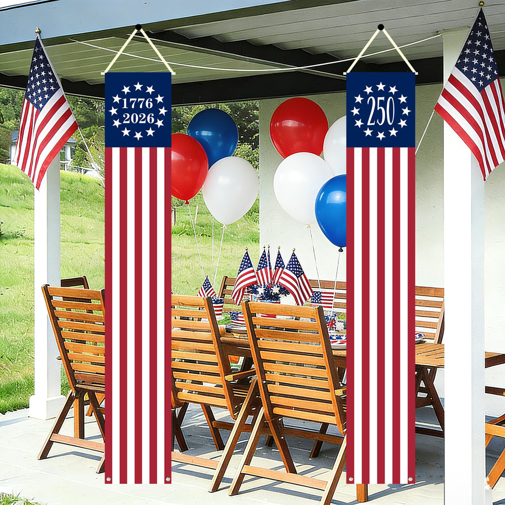 aolime 250th Anniversary American Flag Banner displayed on porch