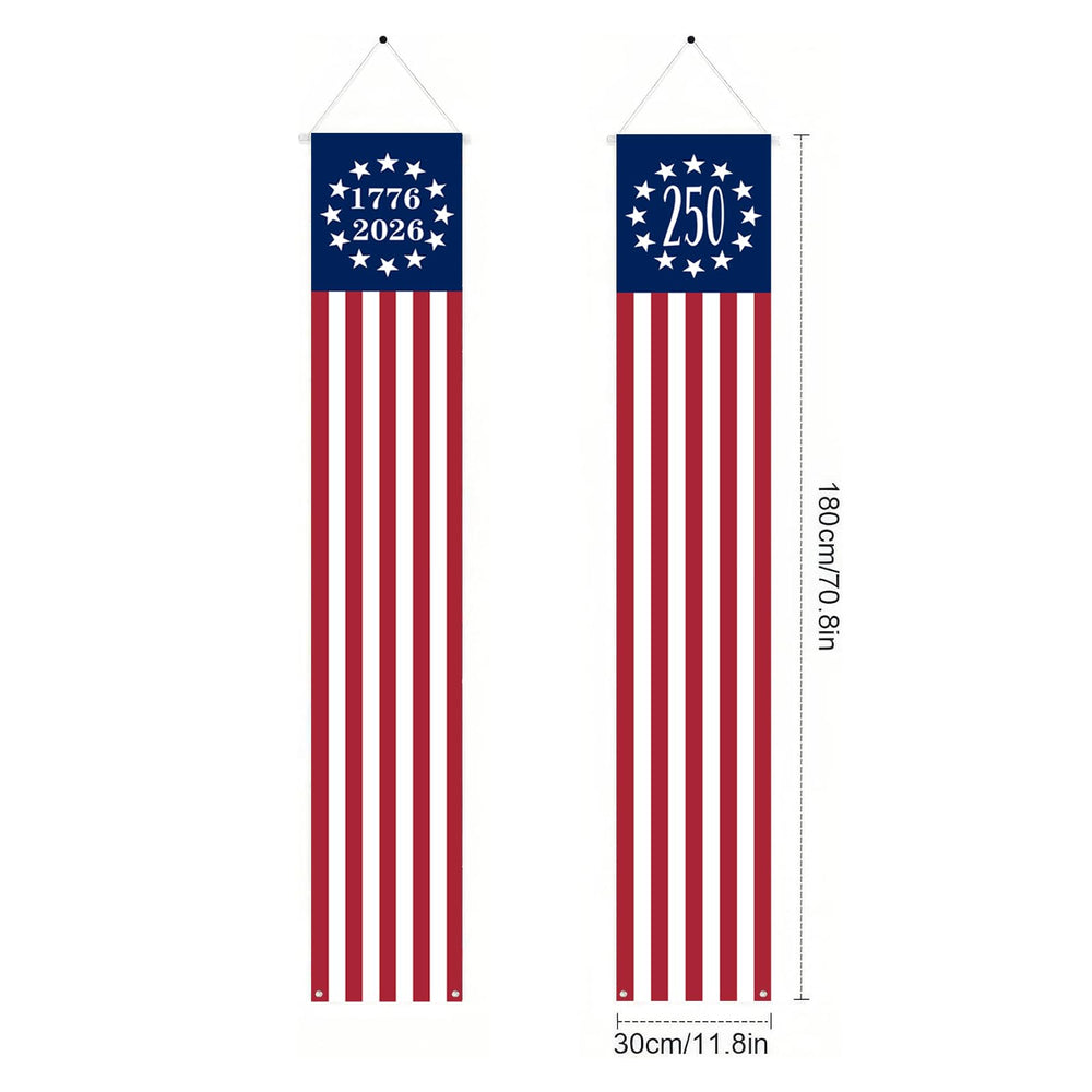 aolime 250th Anniversary American Flag Banner hanging outdoors