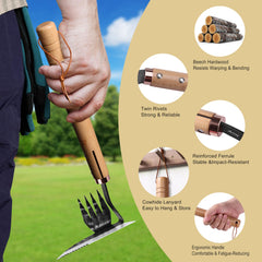 AON weeding sickle showing ergonomic beech wood handle