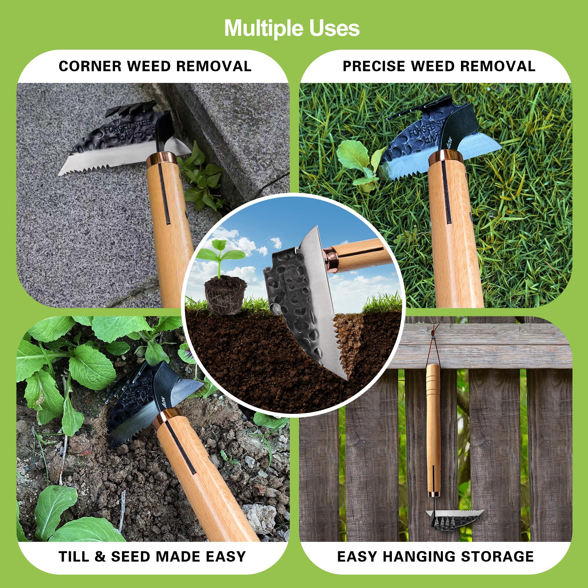 AON weeding sickle side view displaying curved tines