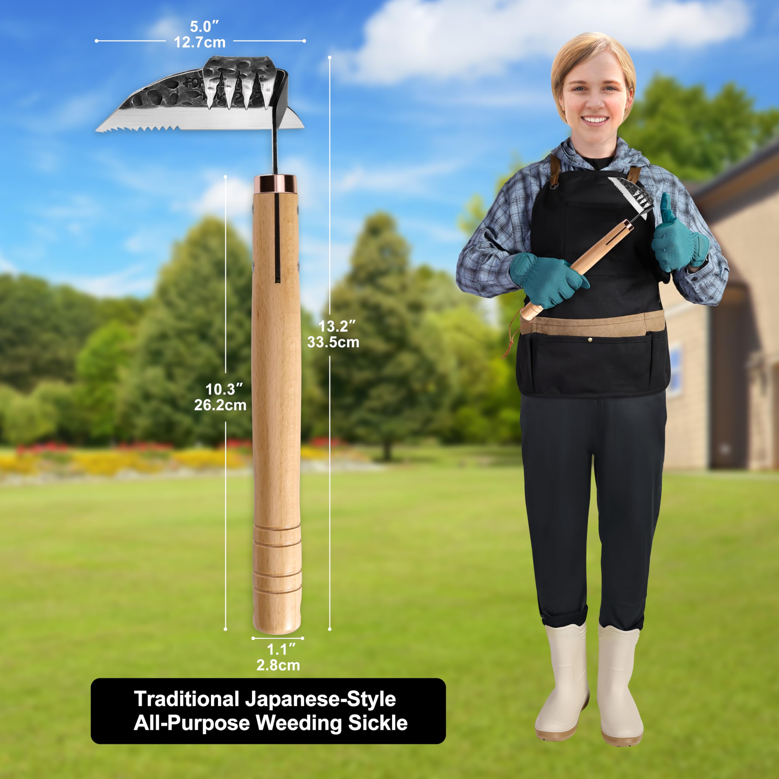 AON weeding sickle with leather lanyard for easy hanging