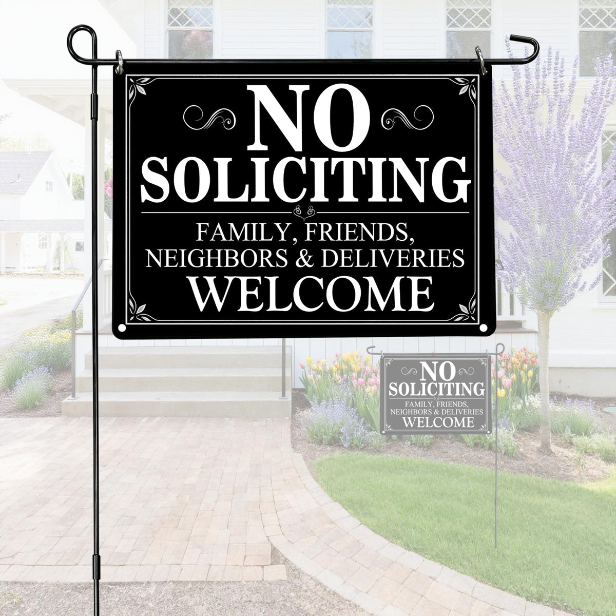 AOOCY No Soliciting Sign front view with 28-inch stake