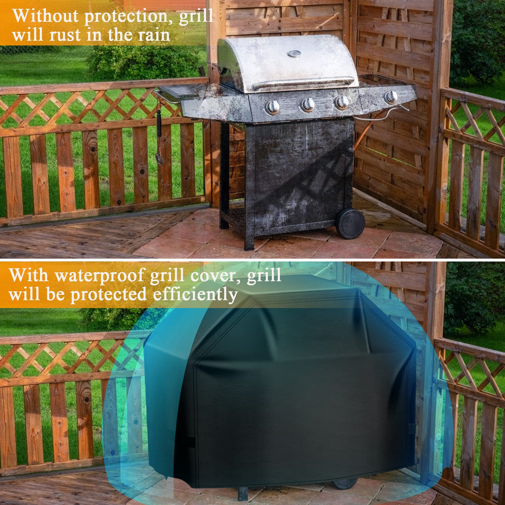 Aoretic grill cover dimensions displayed with measuring tape