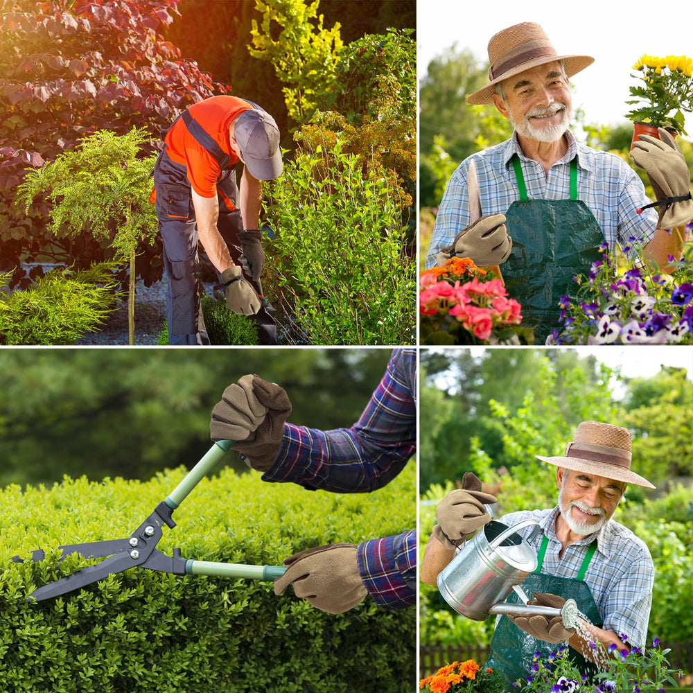 AOUCHI Leather Work Gloves being used for gardening tasks