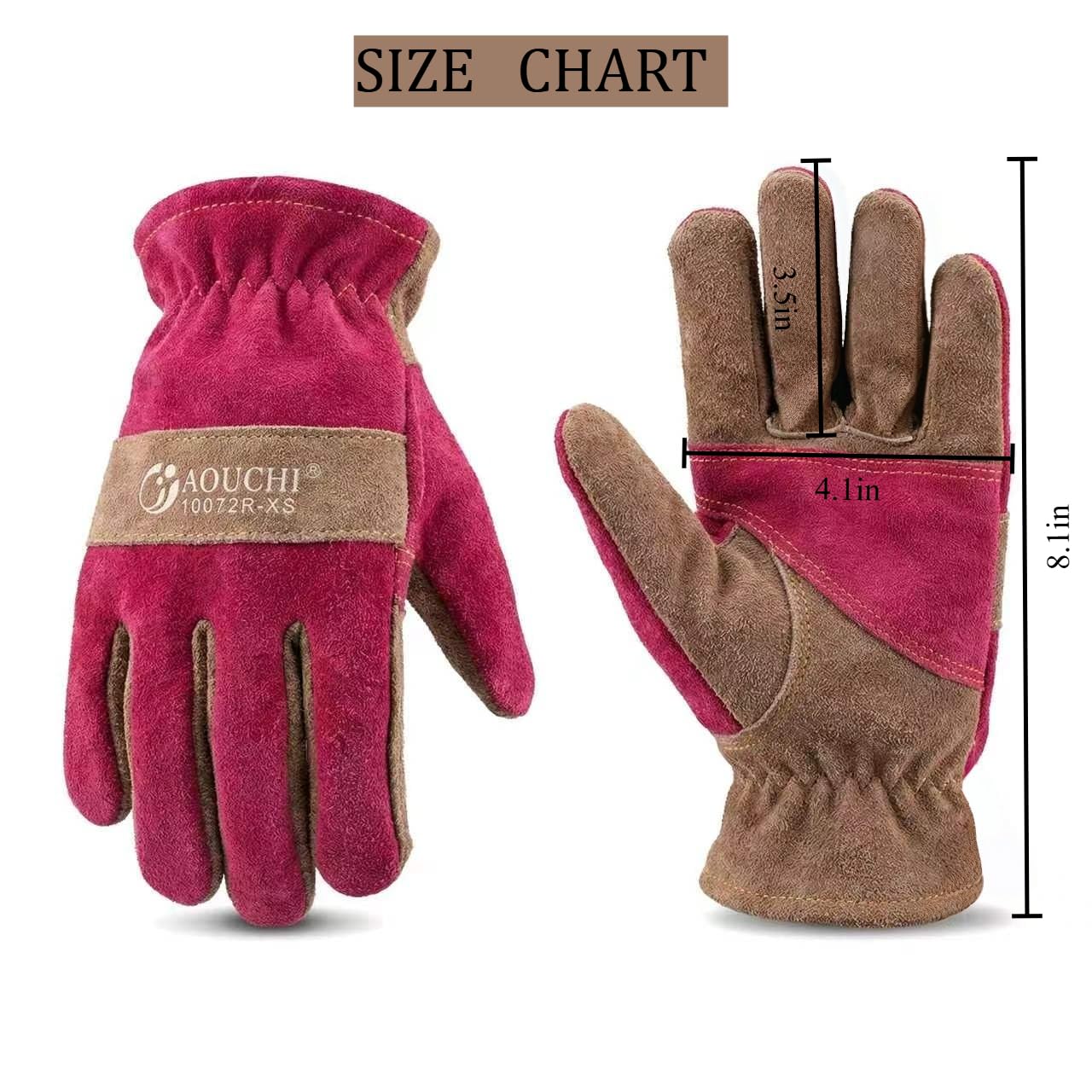 AOUCHI Pink Leather Work Gloves displayed outdoors