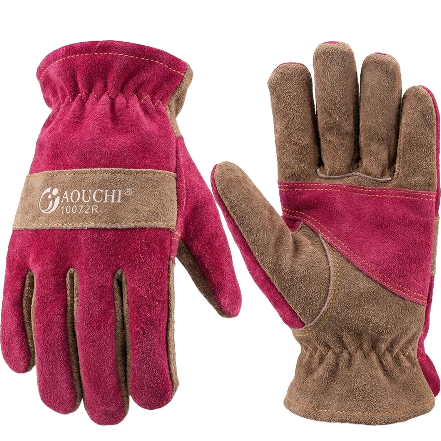 AOUCHI Pink Leather Work Gloves front view