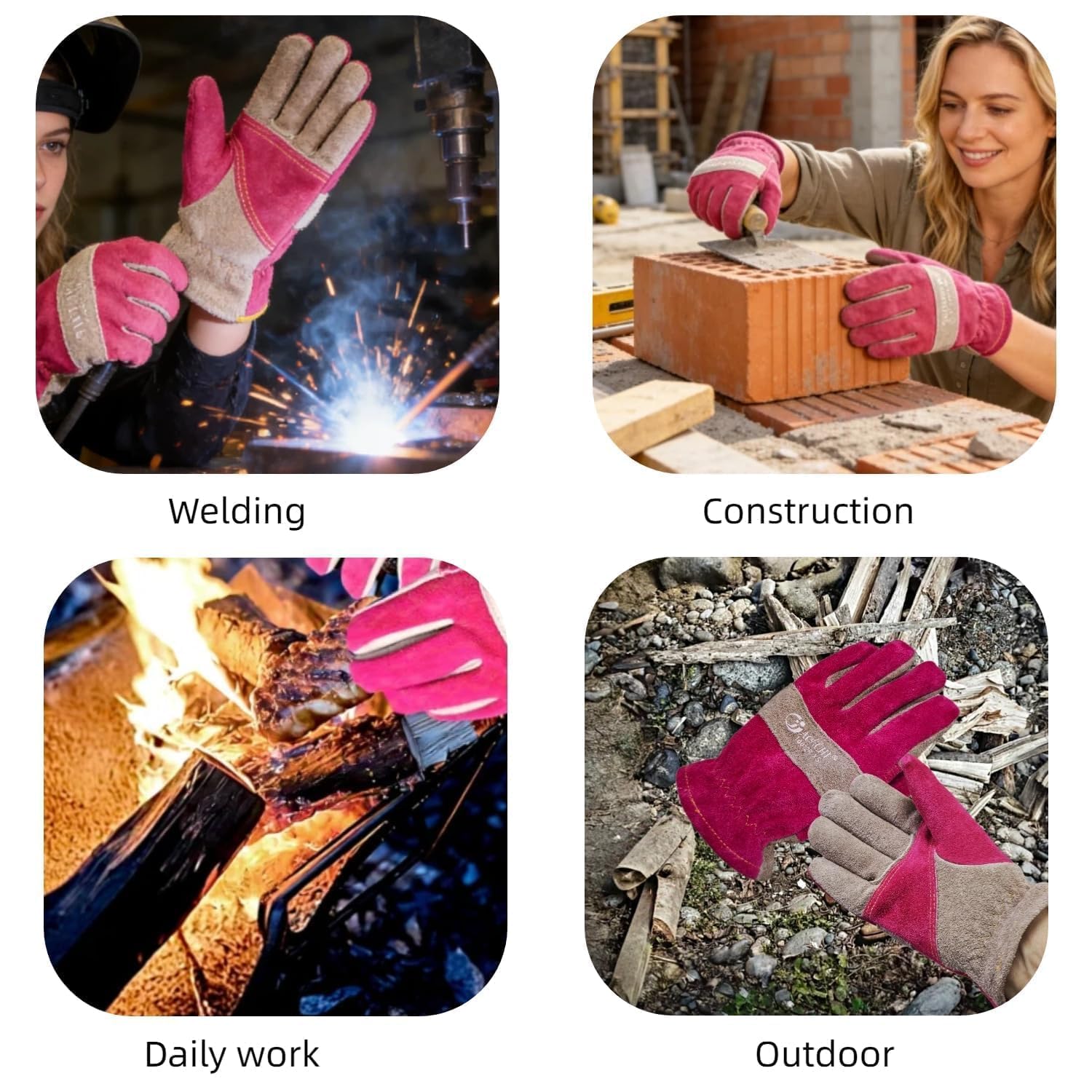 AOUCHI Pink Leather Work Gloves packaging